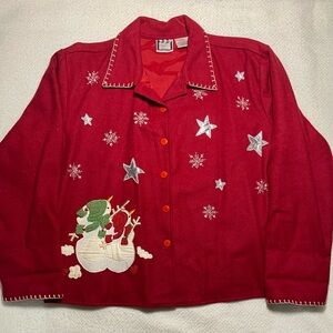 Take Two Vintage Holiday Women’s button Up Snowman Star Jacket